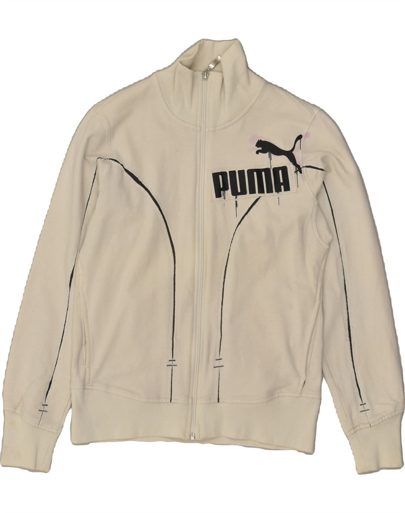 PUMA Womens Graphic Tracksuit Top Jacket UK 14 Medium  White Cotton Vintage Puma and Second-Hand Puma from Messina Hembry 