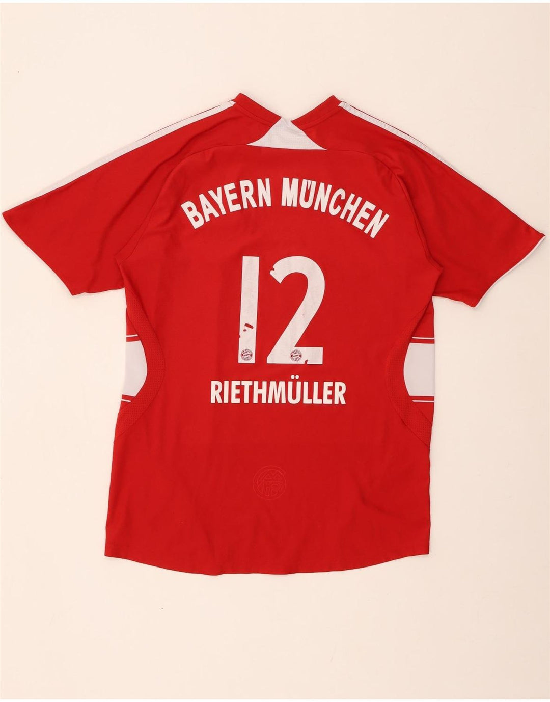 ADIDAS Boys FC Bayern Munchen Graphic T-Shirt Top 15-16 Years Red Striped