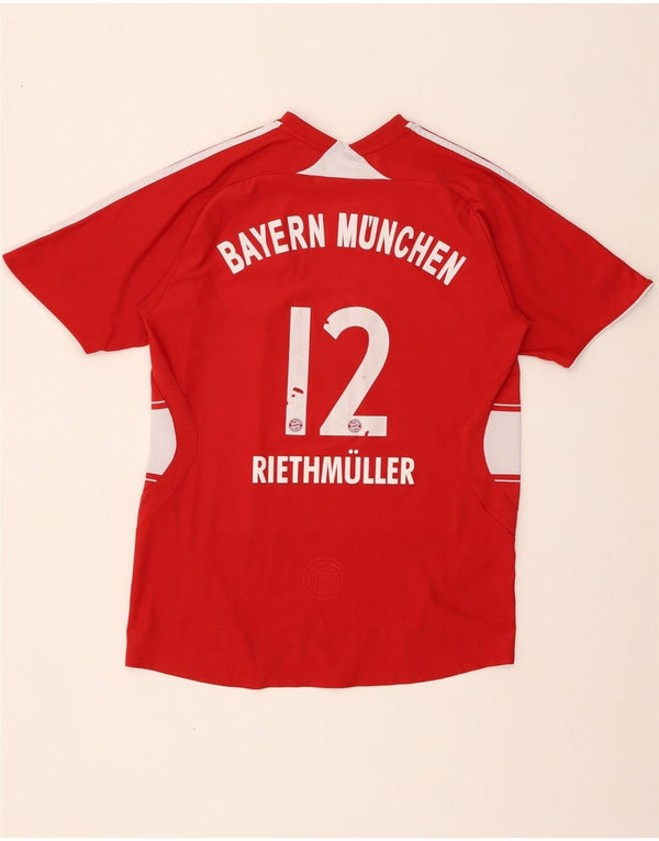ADIDAS Boys FC Bayern Munchen Graphic T-Shirt Top 15-16 Years Red Striped