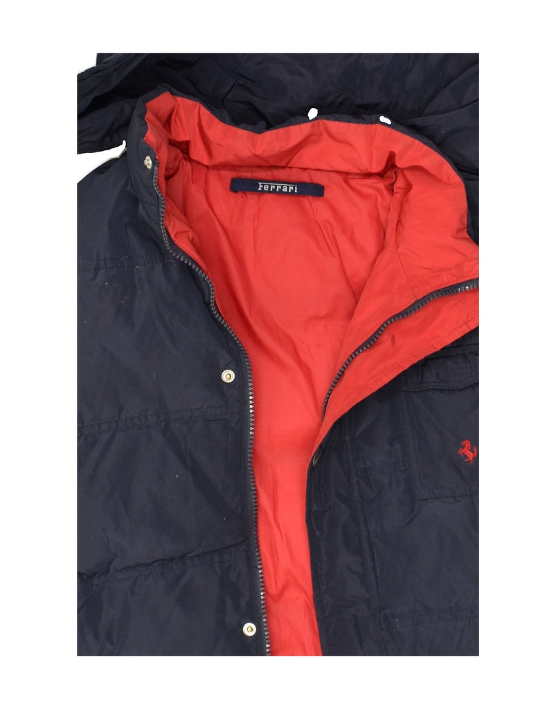 FERRARI Boys Hooded Padded Jacket 11-12 Years Navy Blue Nylon | Vintage Ferrari | Thrift | Second-Hand Ferrari | Used Clothing | Messina Hembry 