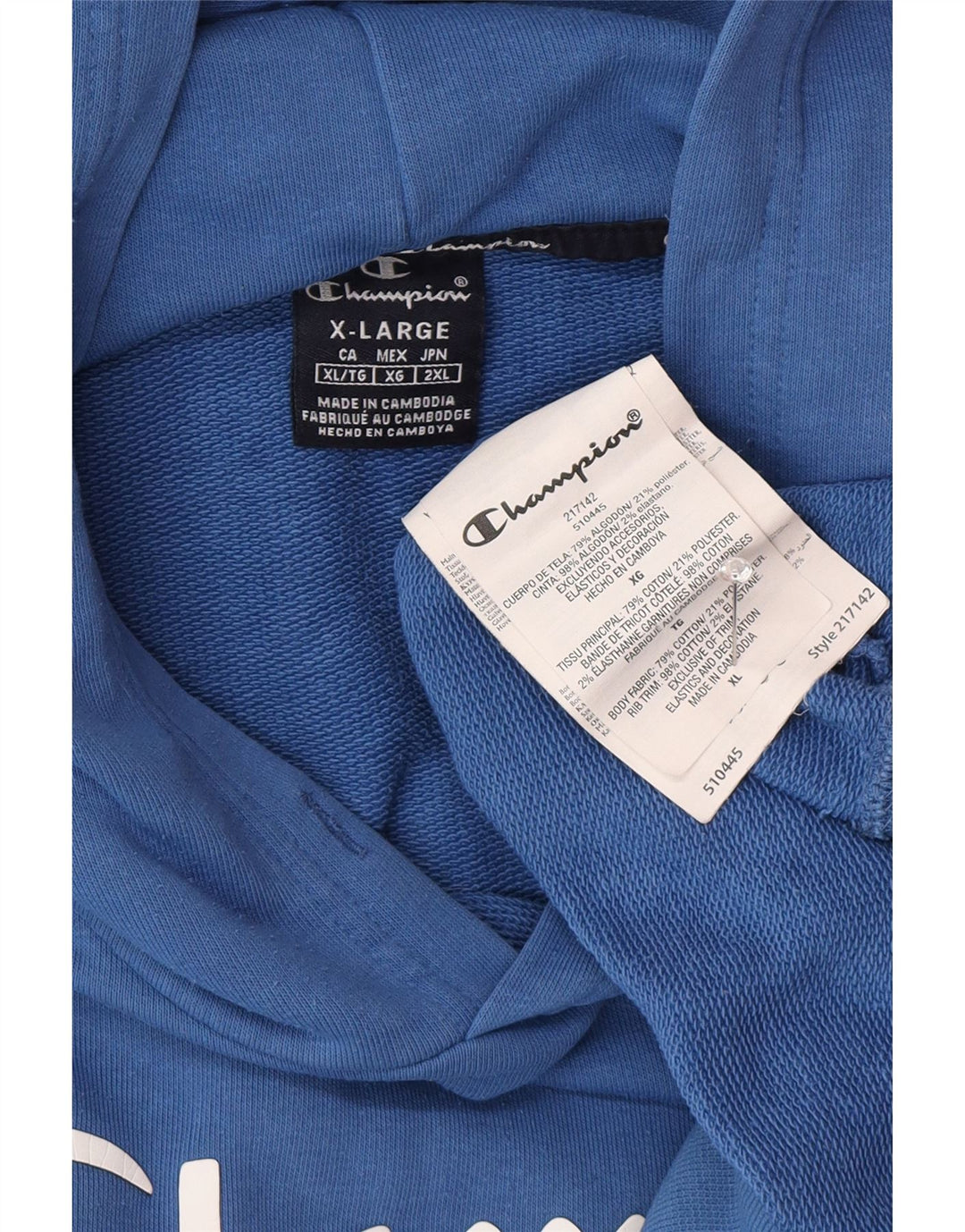 Champion Mens Graphic Hoodie Jumper XL Blue Cotton