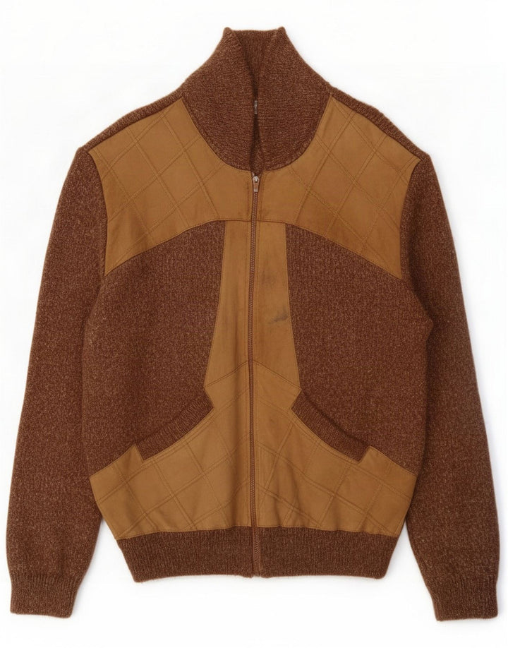 Sercap Mens Cardigan Sweater Medium Brown Colourblock