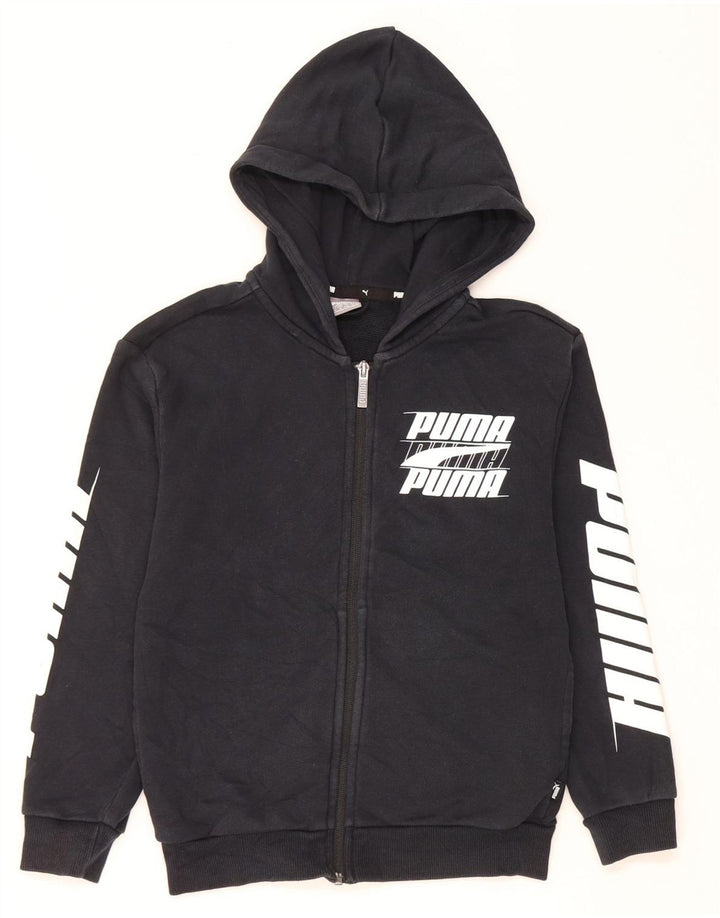 PUMA Boys Graphic Zip Hoodie Sweater 9-10 Years Black Cotton