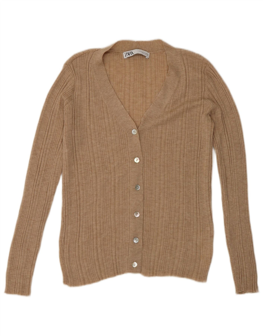 Zara Womens Cardigan Sweater UK 10 Small Beige Nylon