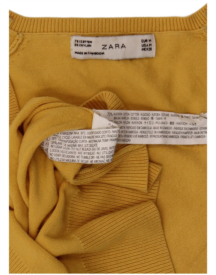 Zara Womens V-Neck Jumper Sweater UK 12 Medium Yellow Cotton