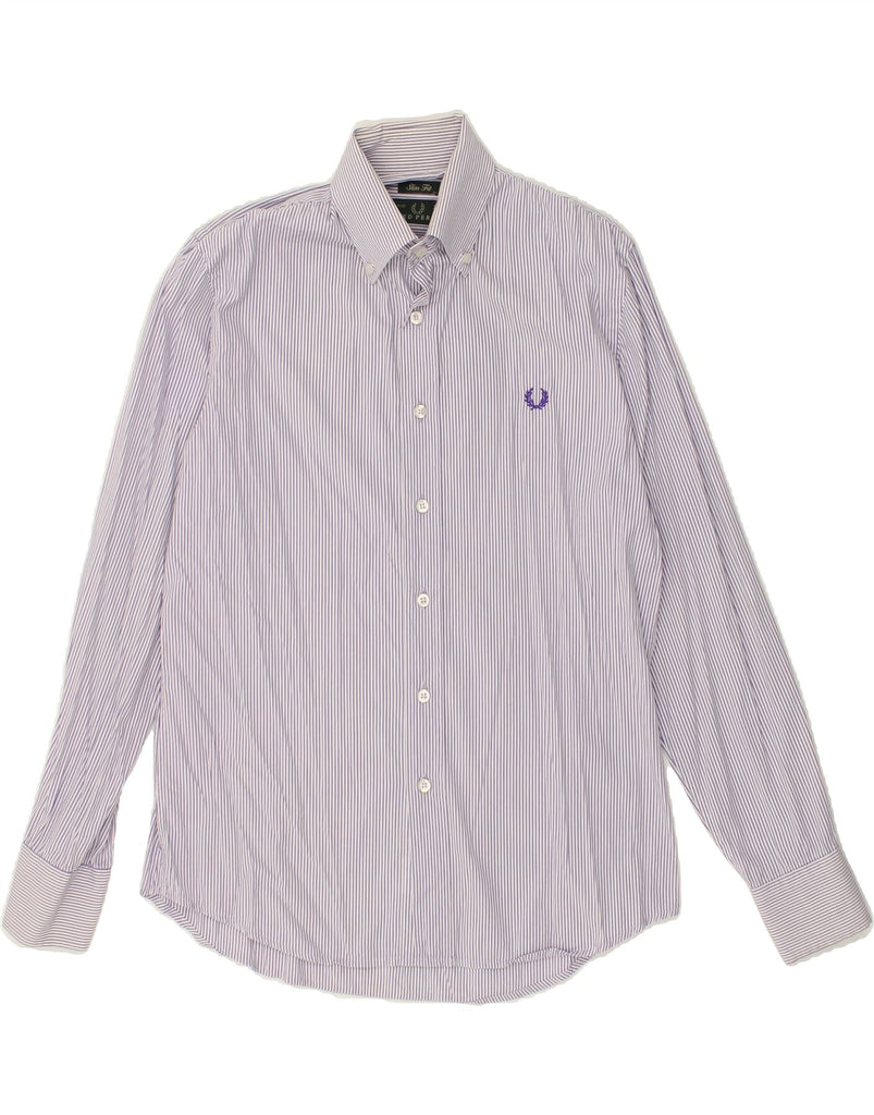 FRED PERRY Mens Slim Fit Shirt Small Purple Striped | Vintage Fred Perry | Thrift | Second-Hand Fred Perry | Used Clothing | Messina Hembry 