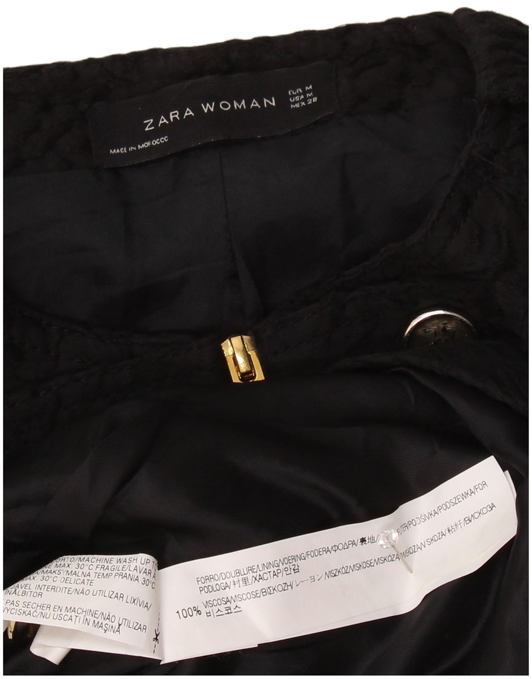 Zara Womens Military Blazer Jacket UK 12 Medium Black Chevron Viscose