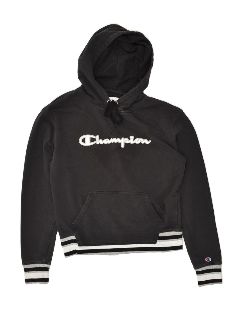 CHAMPION Womens Graphic Hoodie Jumper UK 10 Small Black Cotton | Vintage Champion | Thrift | Second-Hand Champion | Used Clothing | Messina Hembry 