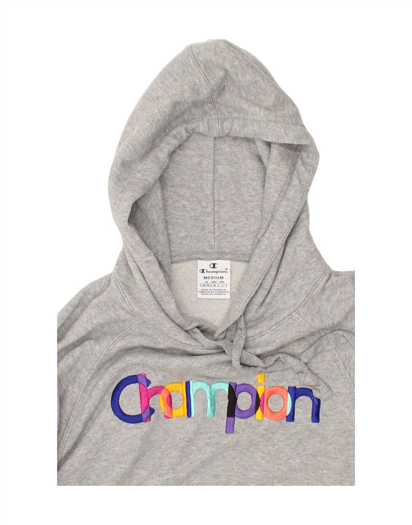 CHAMPION Womens Oversized Crop Graphic Hoodie Jumper UK 14 Medium Grey | Vintage Champion | Thrift | Second-Hand Champion | Used Clothing | Messina Hembry 