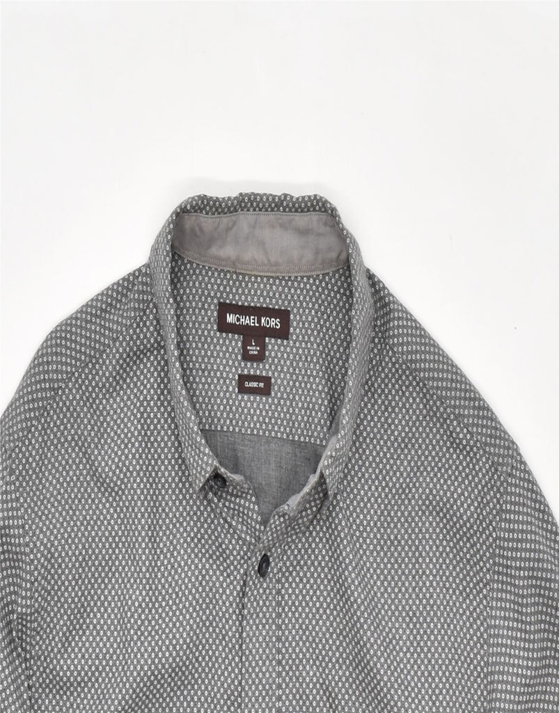 MICHAEL KORS Mens Classic Shirt Large Grey Spotted Cotton | Vintage | Thrift | Second-Hand | Used Clothing | Messina Hembry 