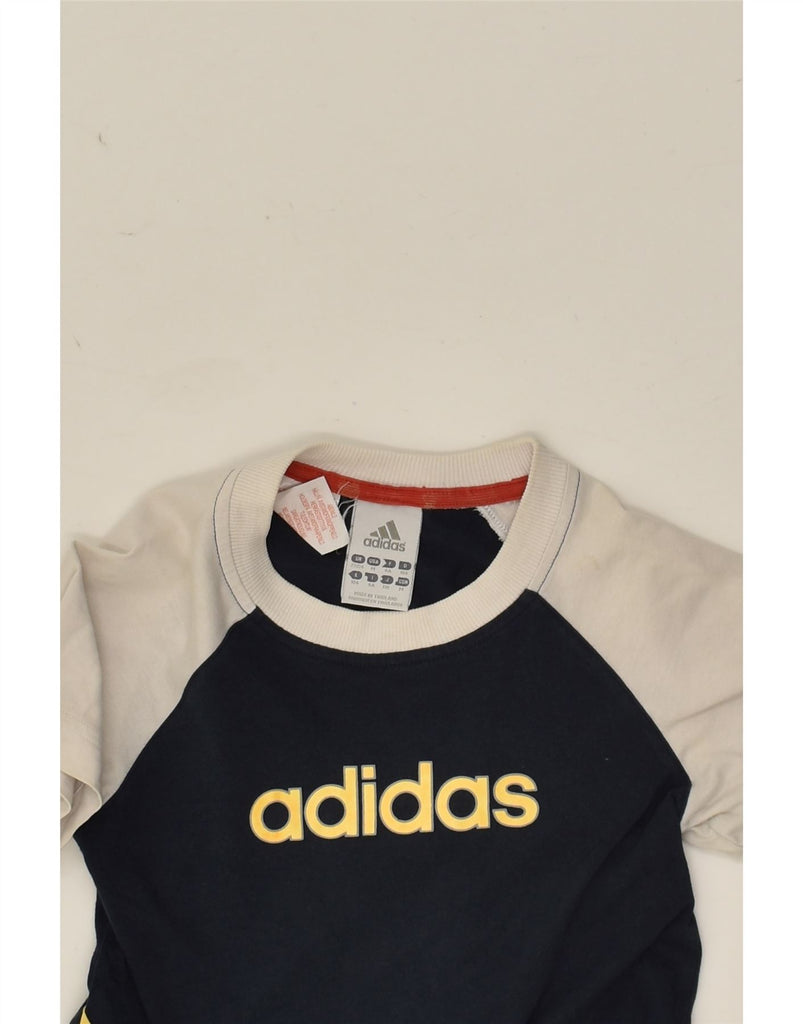 ADIDAS Boys Graphic T-Shirt Top 3-4 Years Navy Blue Colourblock Cotton | Vintage Adidas | Thrift | Second-Hand Adidas | Used Clothing | Messina Hembry 