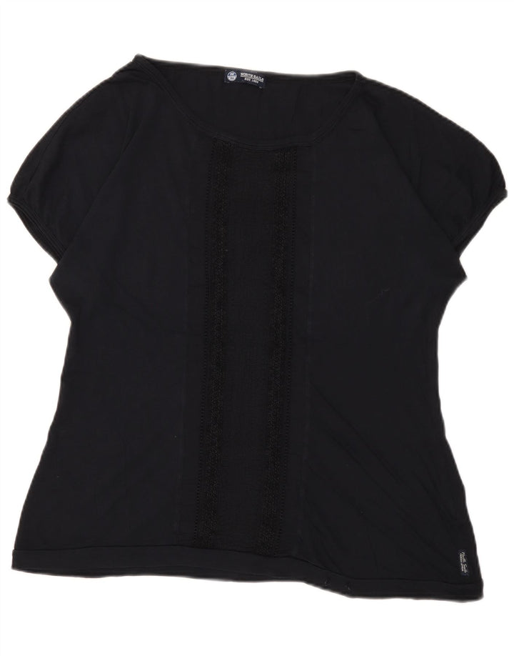 North Sails Womens T-Shirt Top UK 14 Large Black Cotton