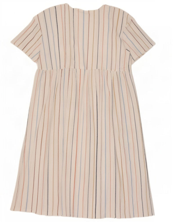 Zara Womens A-Line Dress UK 16 Large White Striped Polyester