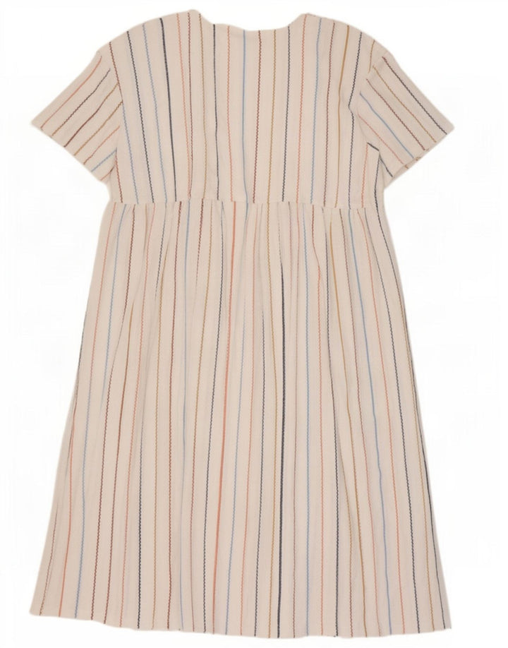 Zara Womens A-Line Dress UK 16 Large White Striped Polyester