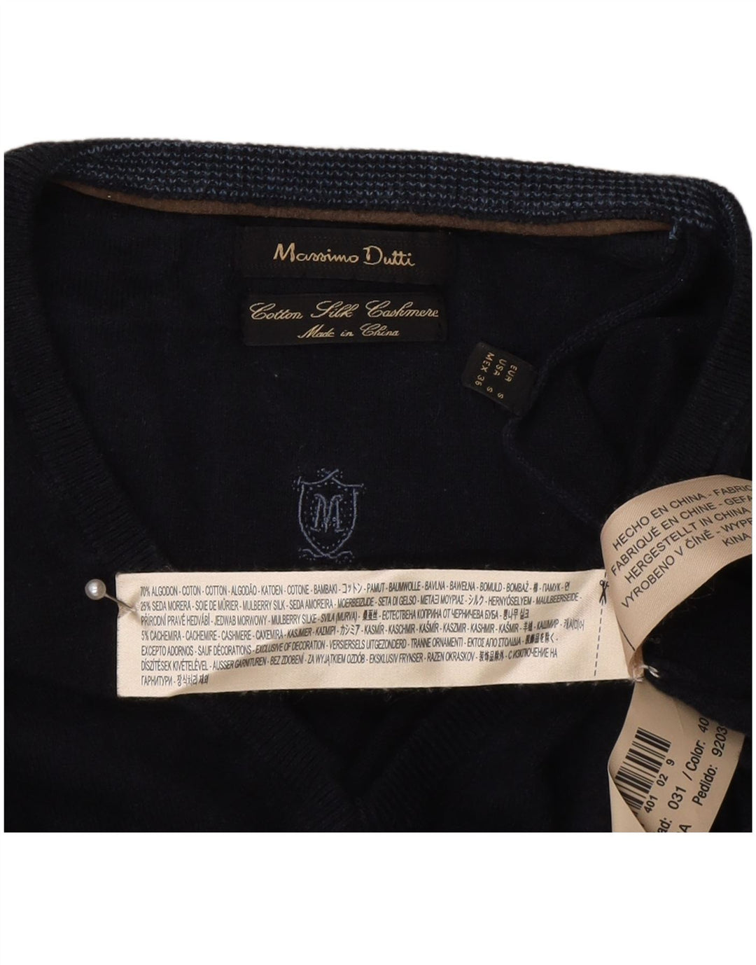 Massimo Dutti Mens V-Neck Jumper Sweater Small Navy Blue Cotton