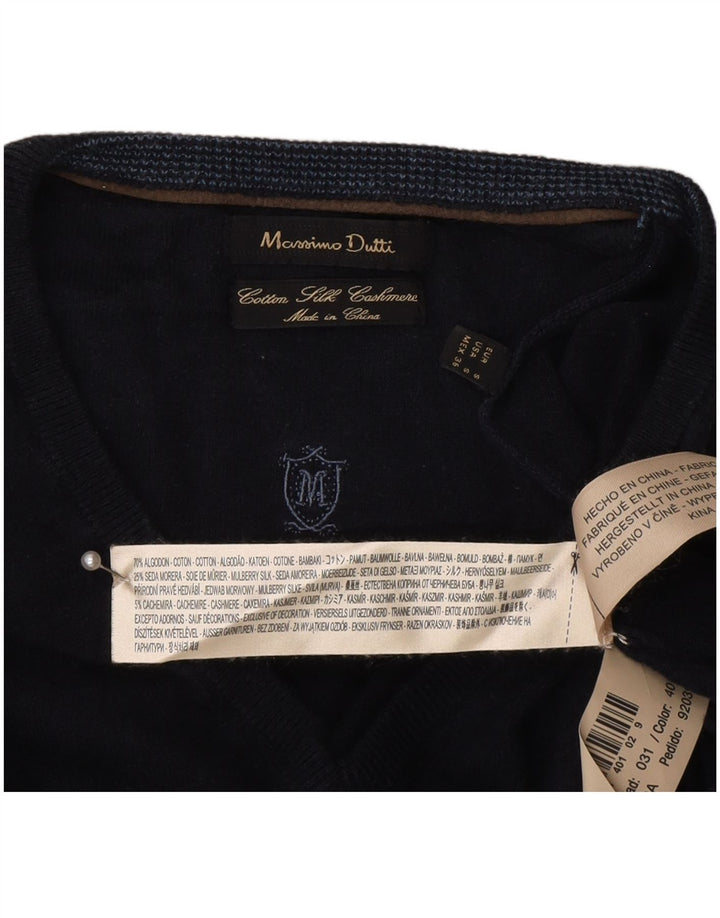 Massimo Dutti Mens V-Neck Jumper Sweater Small Navy Blue Cotton
