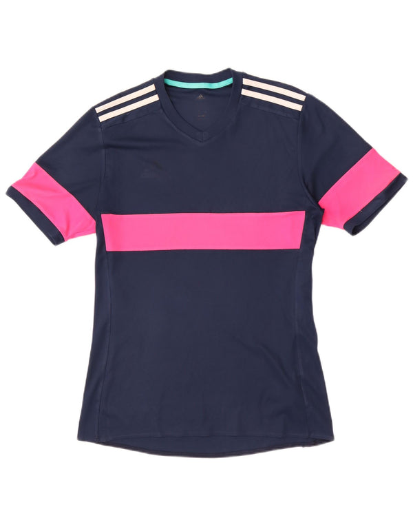 Adidas Womens Climalite T-Shirt Top UK 12 Medium Navy Blue Colourblock