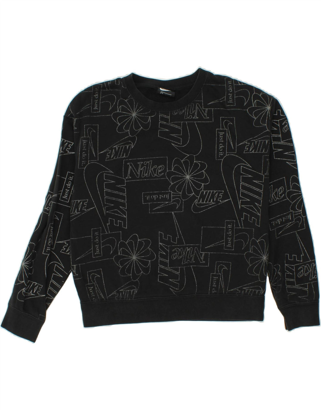 NIKE Womens Oversized Graphic Sweatshirt Jumper UK 10 Small Black Cotton Vintage Nike and Second-Hand Nike from Messina Hembry 