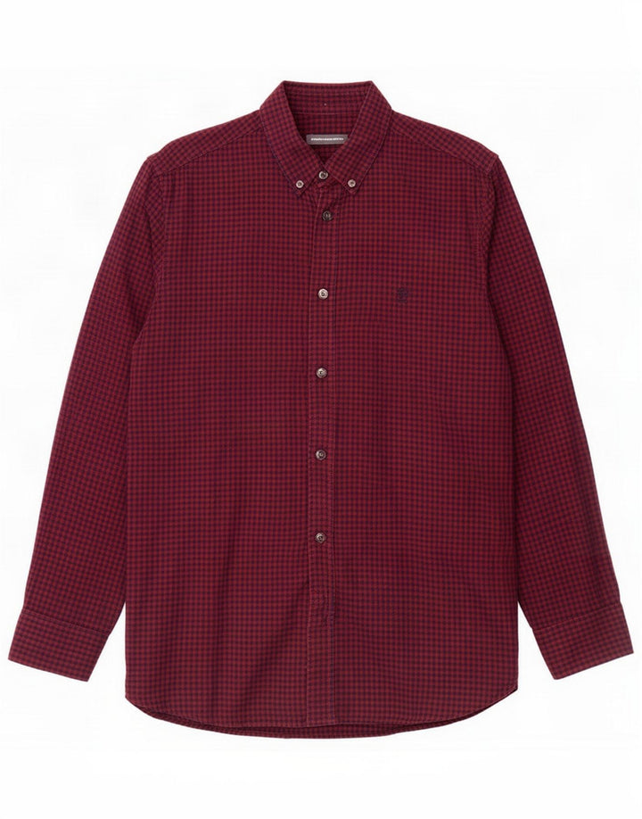 French Connection Mens Shirt Large Burgundy Gingham