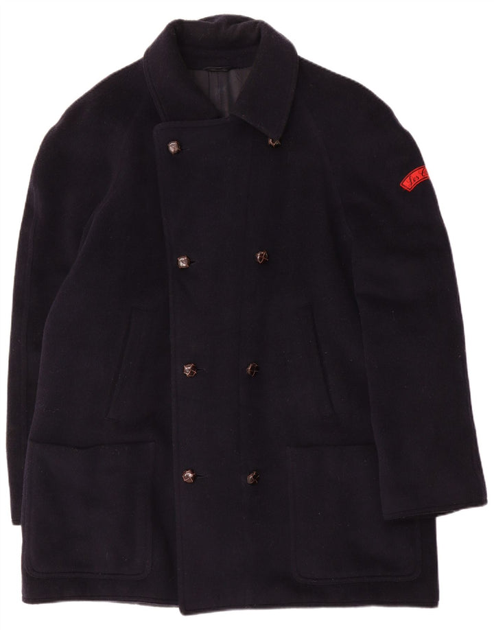 Les Copains Mens Double Breasted Coat IT 48 Medium Navy Blue Cashmere