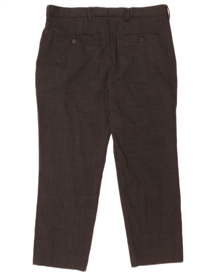 Marks & Spencer Mens Crop Straight Suit Trousers W34 L25 Grey Wool