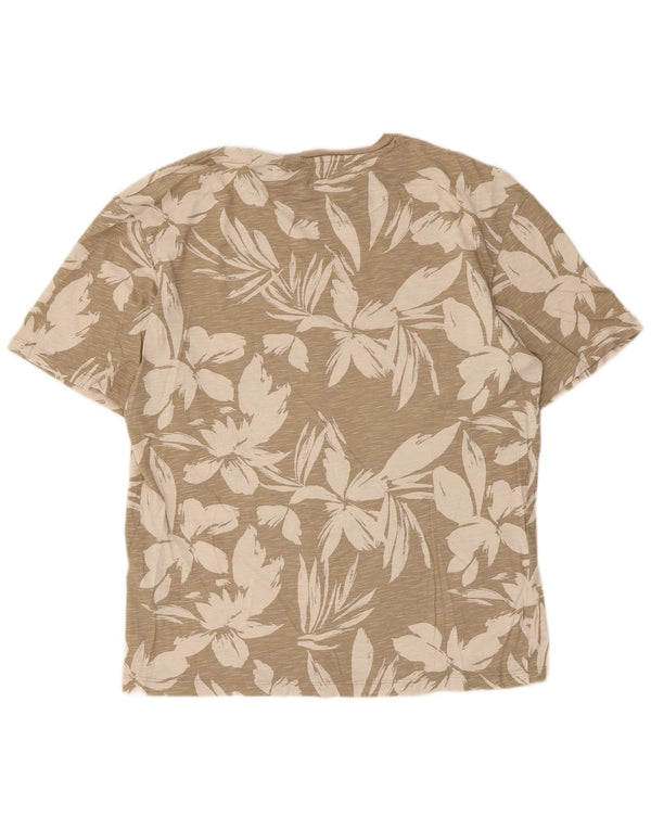 Jack & Jones Mens T-Shirt Top Large Beige Floral Cotton