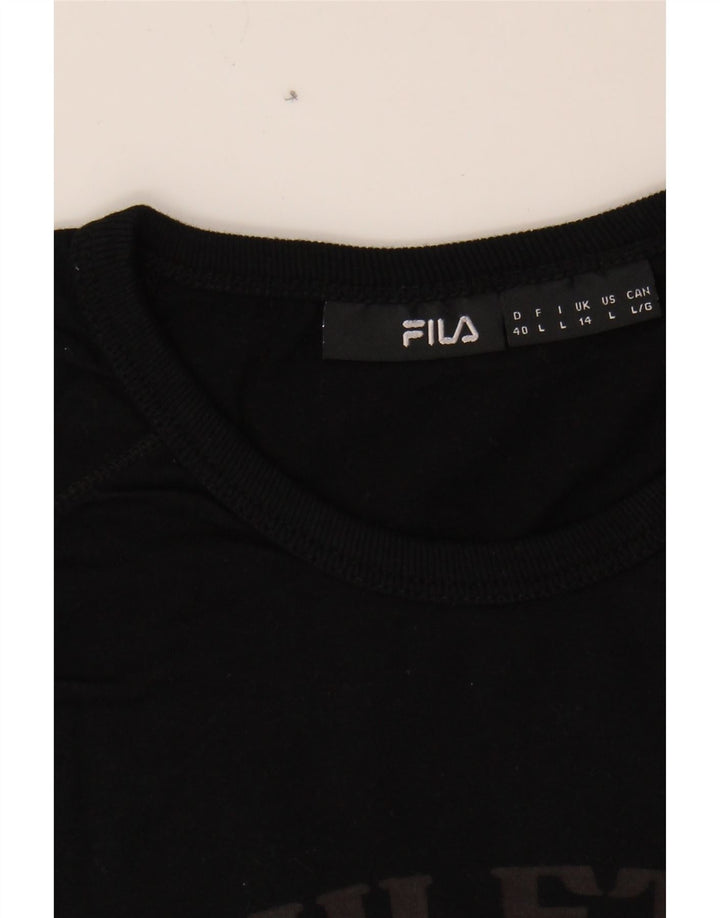 FILA Womens Graphic T-Shirt Top UK 14 Medium Black Cotton Vintage Fila and Second-Hand Fila from Messina Hembry 