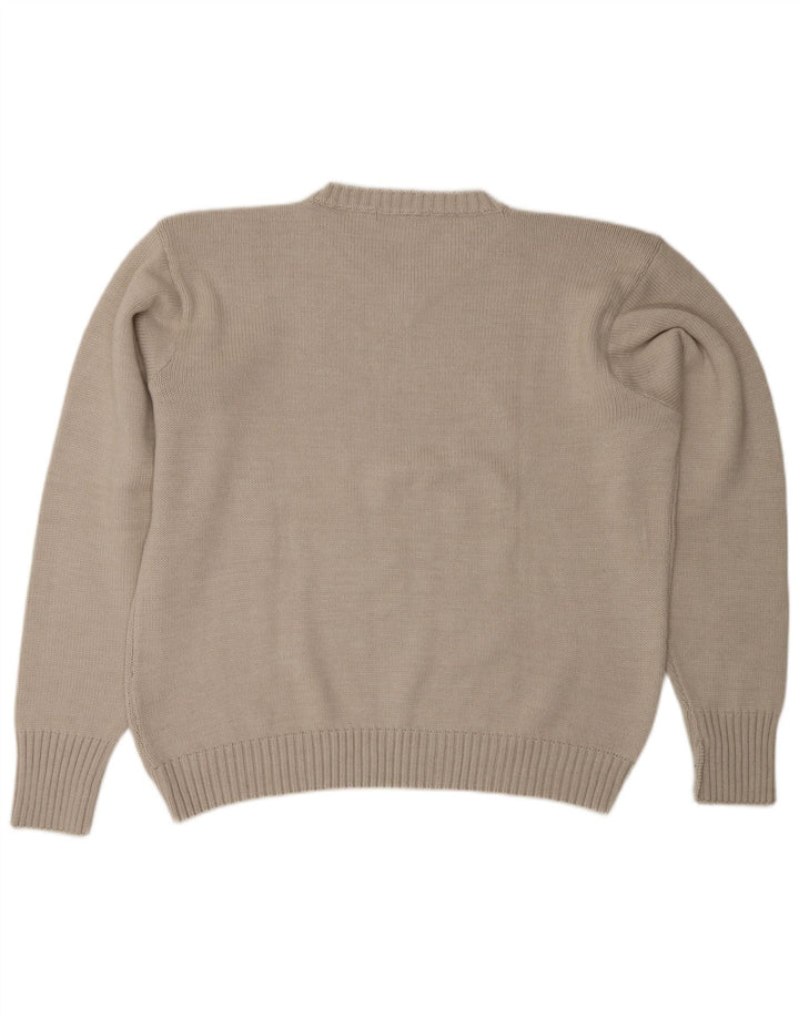 Vintage Mens V-Neck Jumper Sweater XL Grey Merino Wool
