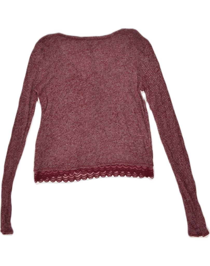 HOLLISTER Womens Crop Crew Neck Jumper Sweater UK 10 Small Burgundy Cotton | Vintage Hollister | Thrift | Second-Hand Hollister | Used Clothing | Messina Hembry 