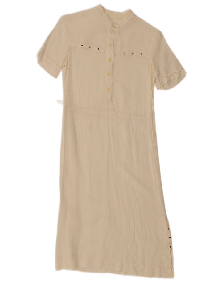 VINTAGE Womens Shift Dress UK 8 Small Off White Viscose
