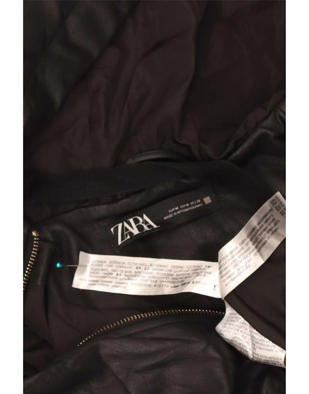 Zara Womens Faux Leather Jacket UK 14 Medium Black Polyester