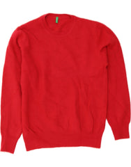 BENETTON Womens Crew Neck Jumper Sweater UK 12 Medium Red Wool