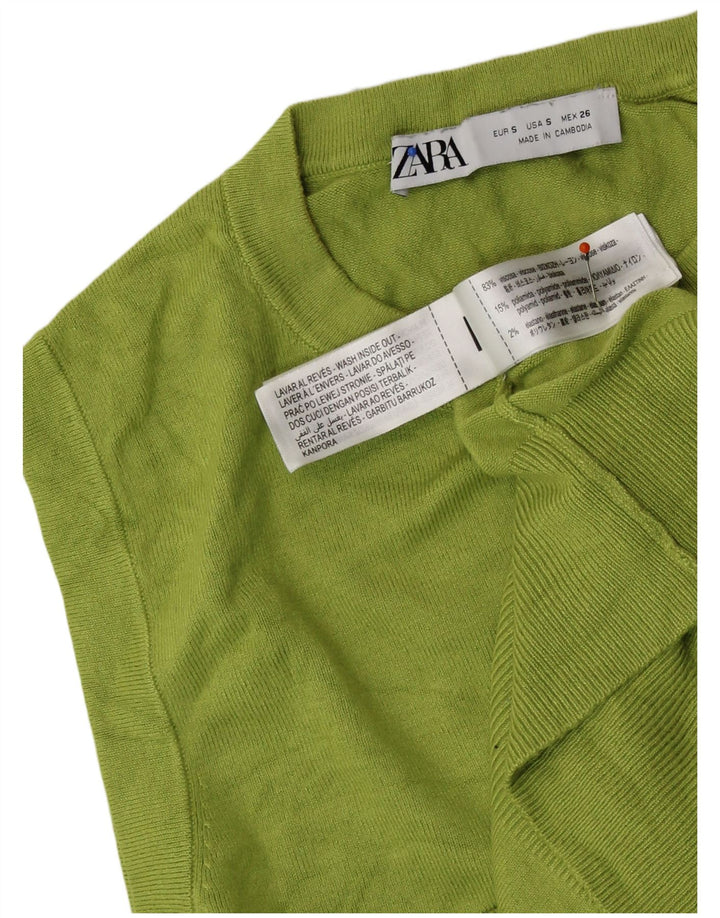 ZARA Womens Crop Vest Tank Top UK 10 Small Green Viscose