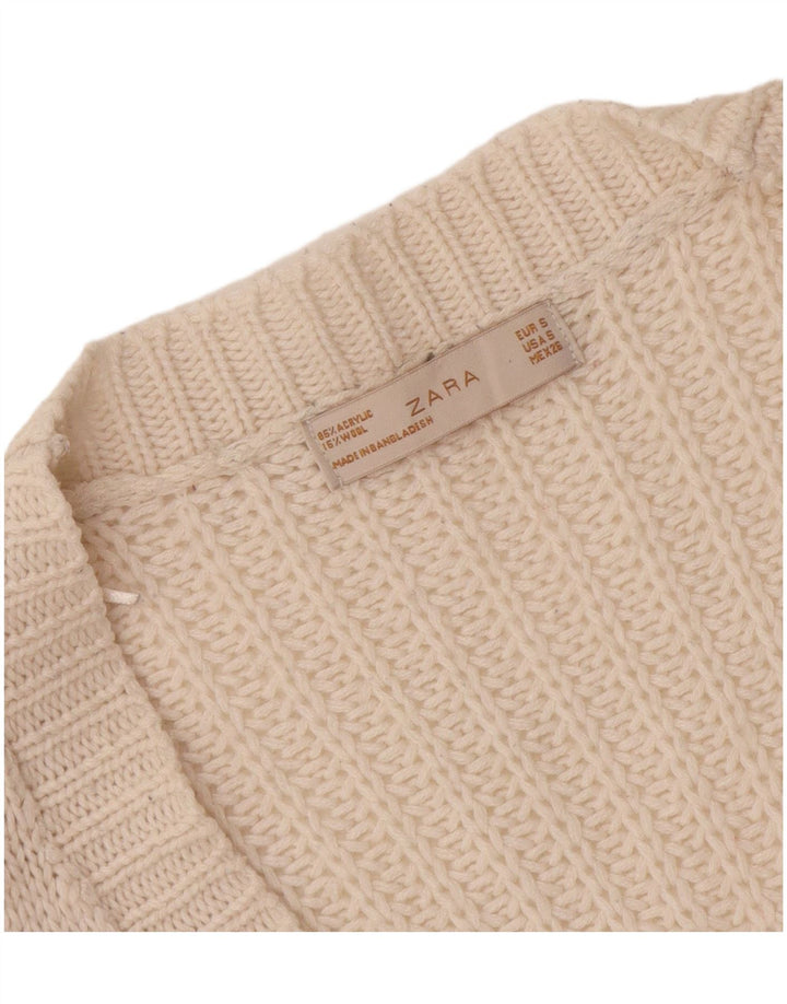 Zara Womens Cardigan Sweater UK 10 Small White Acrylic