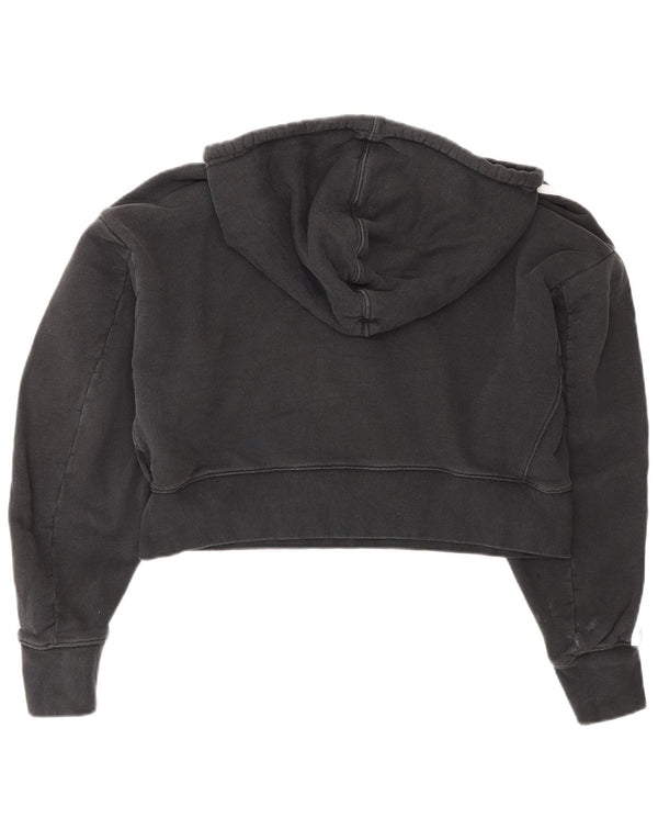 Adidas Womens Crop Oversized Hoodie Jumper UK 8 Small Black Cotton