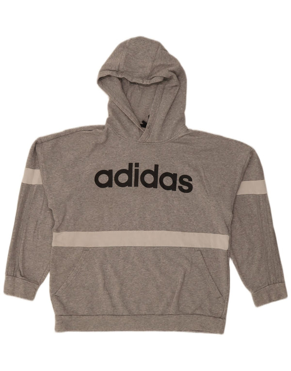 Adidas Mens Graphic Hoodie Jumper Large Grey Colourblock Cotton