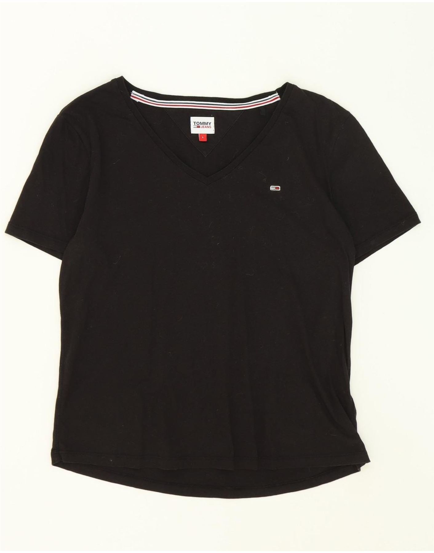 TOMMY HILFIGER Mujer Camiseta Top UK 14 Large Black Cotton Ropa