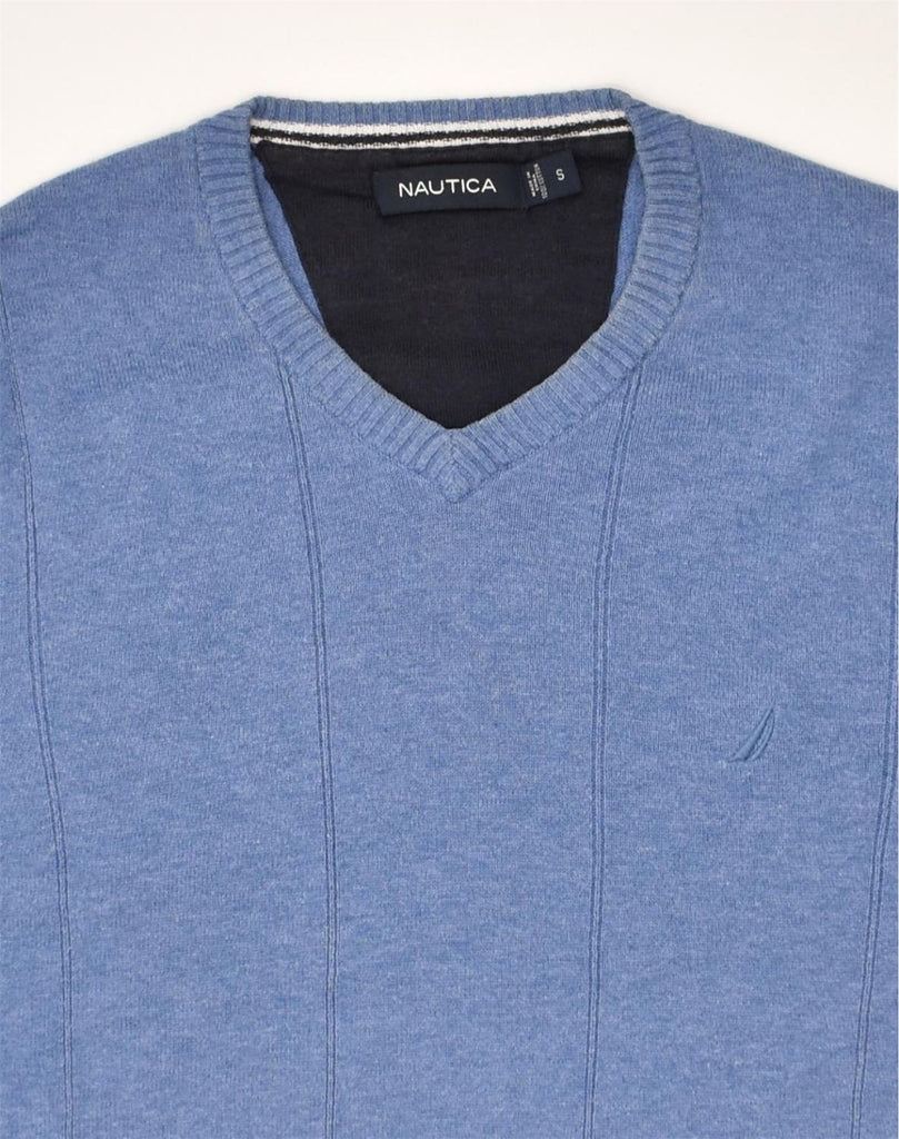 NAUTICA Mens V-Neck Jumper Sweater Small Blue Cotton | Vintage Nautica | Thrift | Second-Hand Nautica | Used Clothing | Messina Hembry 