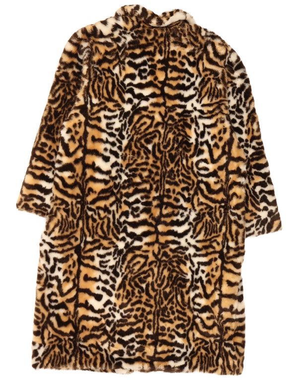 Vintage Womens Faux Fur Oversized Overcoat IT 44 Medium Brown Animal Print