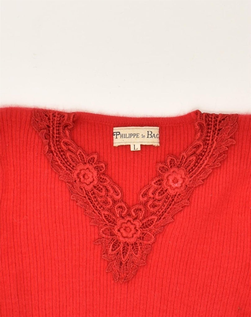 VINTAGE Womens V-Neck Jumper Sweater UK 14 Large Red Lambswool | Vintage Vintage | Thrift | Second-Hand Vintage | Used Clothing | Messina Hembry 