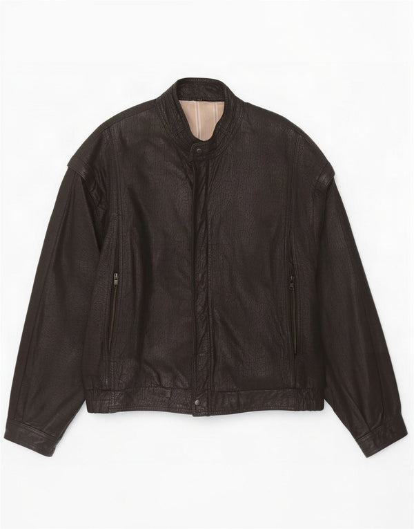 Vintage Mens Leather Jacket IT 52 XL Black
