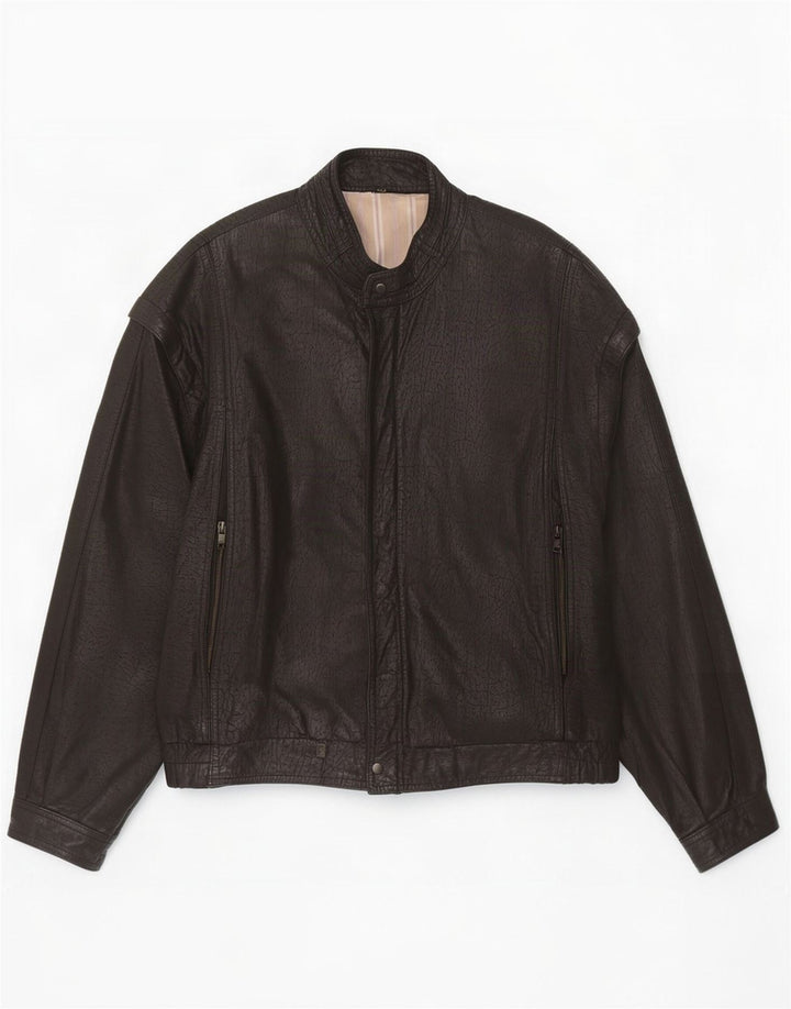 Vintage Mens Leather Jacket IT 52 XL Black