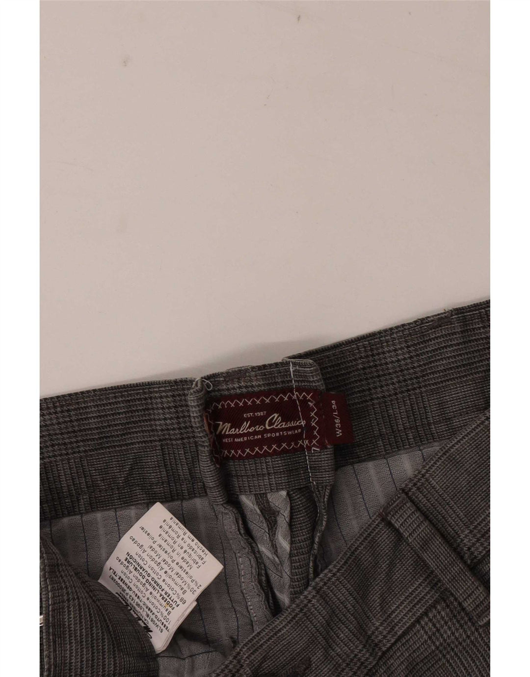 Marlboro Classics Mens Pegged Chino Trousers W36 L34 Grey Check Cotton