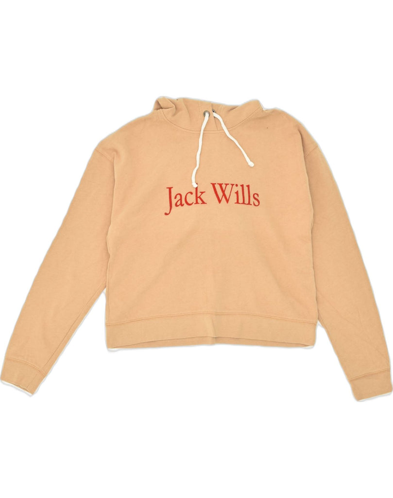 JACK WILLS Womens Graphic Hoodie Jumper UK 10 Small Beige Cotton | Vintage Jack Wills | Thrift | Second-Hand Jack Wills | Used Clothing | Messina Hembry 