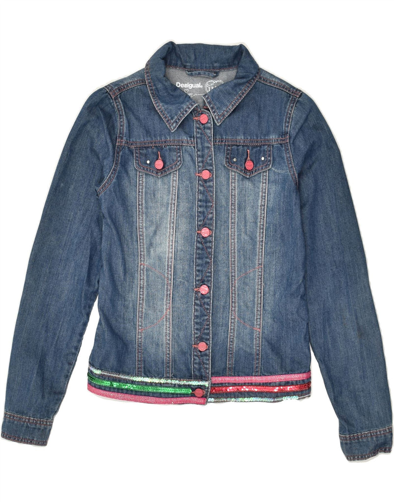 DESIGUAL Girls Graphic Denim Jacket 13-14 Years Blue Geometric Cotton | Vintage Desigual | Thrift | Second-Hand Desigual | Used Clothing | Messina Hembry 