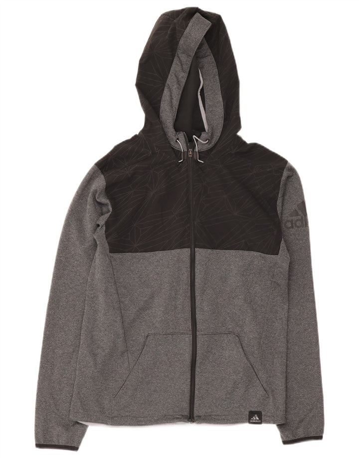 Adidas Mens Graphic Hooded Tracksuit Top Jacket Small Grey Colourblock