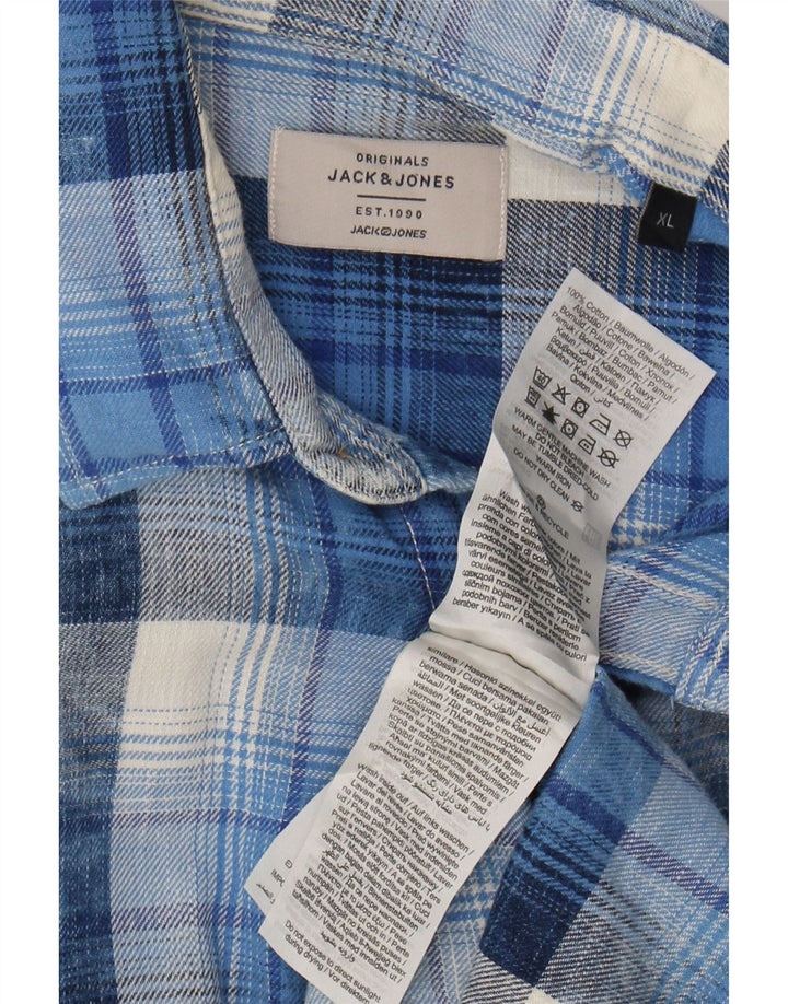 JACK & JONES Mens Flannel Shirt XL Blue Check Cotton Vintage Jack & Jones and Second-Hand Jack & Jones from Messina Hembry 