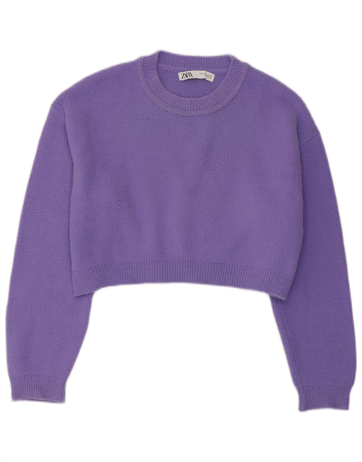 ZARA Womens Crop Oversized Crew Neck Jumper Sweater UK 10 Small Purple