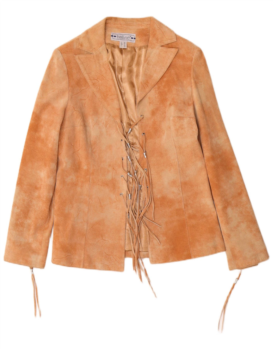HELLINE Womens Suede Jacket UK 12 Medium Beige Tie Dye Leather