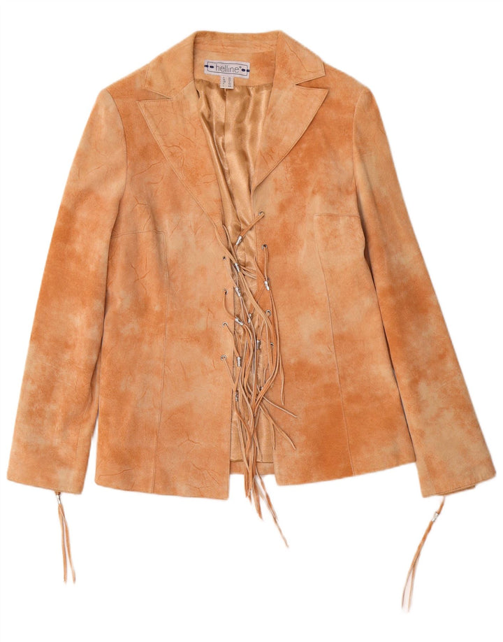 HELLINE Womens Suede Jacket UK 12 Medium Beige Tie Dye Leather